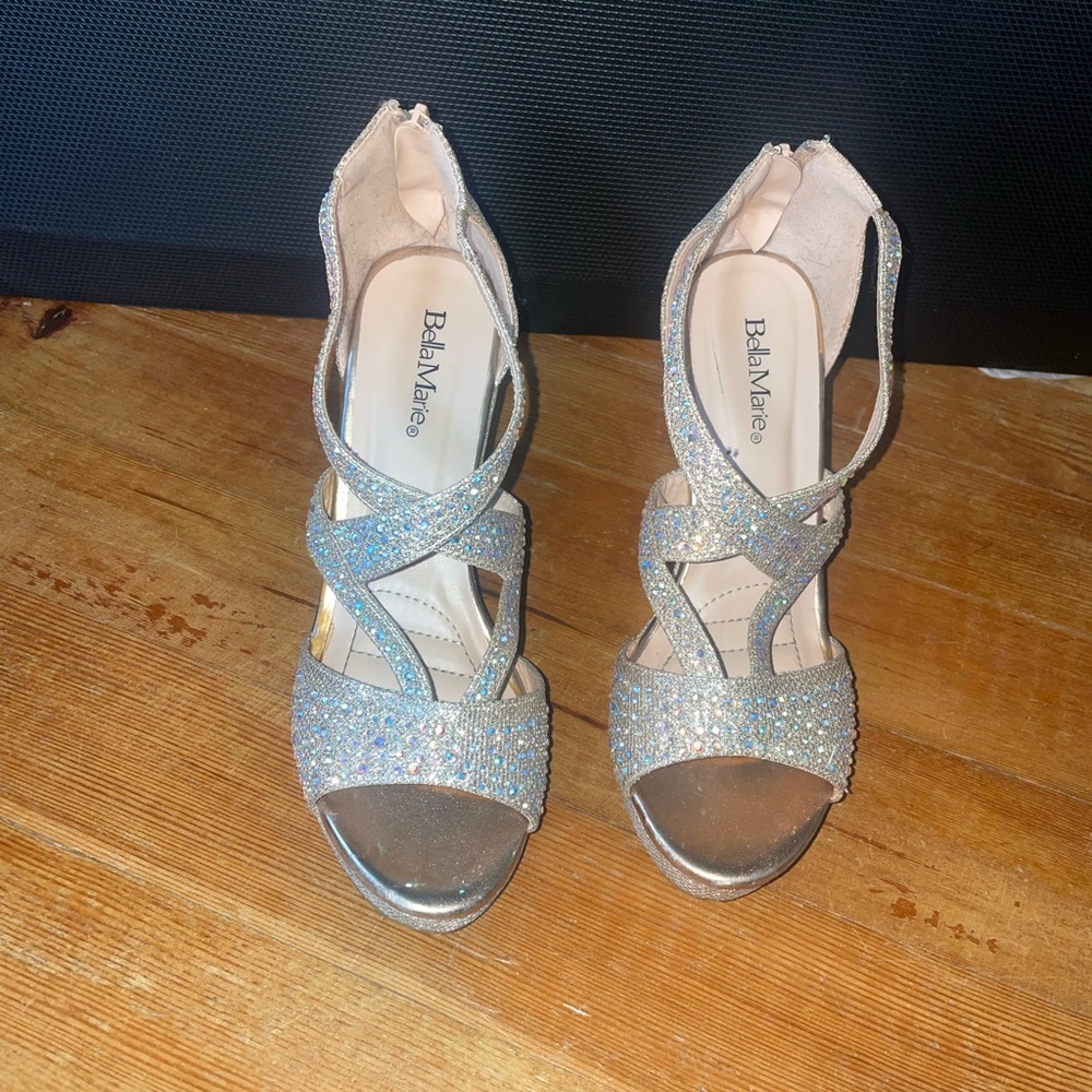 Bella Marie Champagne Pink Sparkly Wedge Sandals